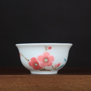 水点桃花手绘红梅花小茶杯古玩古董陶瓷器手工厂货茶具收藏