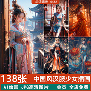 ai绘画中国风国潮古风，复古古韵汉服，美少女穿搭海报插画图片ps素材