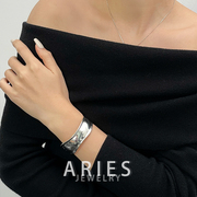 Aries 纯银光面弧形宽版手镯小众曲线设计时尚轻奢高级感开口手环