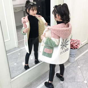 韩国女童貂绒外套2021秋冬装毛毛衣(毛毛衣)韩版加绒加厚儿童洋气大衣