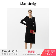 Marisfrolg玛丝菲尔羊毛冬季女装黑色长袖中长款连衣裙