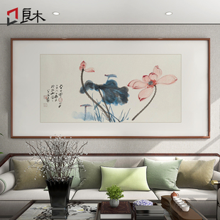 张大千荷花挂画新中式客厅装饰画，沙发背景墙壁画，茶室挂画水墨国画