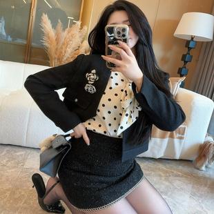 微胖大码女装秋冬 显瘦气质长袖设计感百搭小个子短款小香风外套
