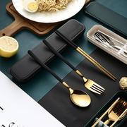 不锈钢韩式便携餐具套装户外西餐勺子叉子筷子餐具盒子三件套