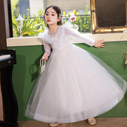 花童婚礼小女孩礼服冬季小主持人钢琴演出服女童蓬蓬裙儿童表演裙