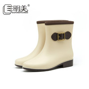 短筒雨靴21夏季韩版时尚雨鞋，防滑包头水(包头水，)鞋防水粗跟沙滩套脚胶鞋女
