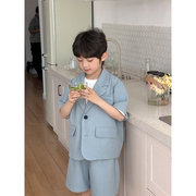虾酱麻麻男童短袖西装，套装夏季2024中大童休闲礼服儿童外套
