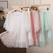 mipink果果女童公主睡衣，套装夏季女孩，韩版网纱时尚家居服两件套