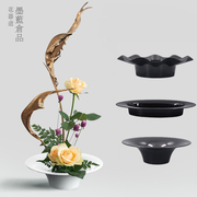简约现代创意插花花器，塑料花盘圆帽型日式花道插花塑胶花盆器皿