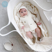 婴儿蓝手提新生婴儿，提篮外出便携式手工编织婴儿，摇篮晏儿手提篮外
