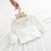 婴儿春秋装打底衫0-3岁女宝宝，长袖白色洋气，t恤女童娃娃领新生上衣