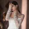 wg102无指婚纱手套，超仙蕾丝长款白色复古新娘结婚礼服晚宴套袖