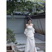 新中式晨袍新娘结婚敬酒服订婚礼服，高端轻奢小众，法式抹胸连衣裙女
