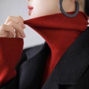 红色堆堆领打底衫女秋冬修身内搭高领，毛衣显瘦针织衫配大衣的上衣