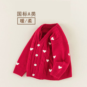 女童毛衣秋冬宝宝韩版红色毛线衣(毛，线衣)冬装，针织开衫外套兔兔裙上衣