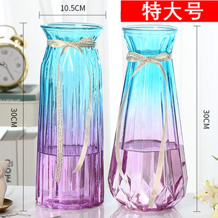 特大号欧式玻璃花瓶，水培富贵竹百合透明玻璃，花瓶客厅装饰摆件