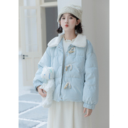 日系少女感甜美羊羔毛棉服(毛棉服)女款冬季2024学生短款外套蓝色棉衣