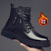.短靴男马丁靴2023秋冬季男士高帮皮鞋英伦工装棉靴一件热。
