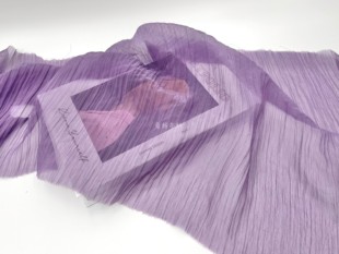 半透肌理感紫色褶皱雪纺，面料衬衫裙子汉服，春夏服装设计师布料diy