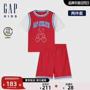 Gap男幼童2024夏季吸湿速干撞色套装儿童装短袖T恤短裤890226