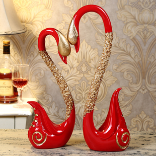 欧式结婚礼物红色天鹅摆件创意电视酒柜客厅玄关家居婚房软装饰品