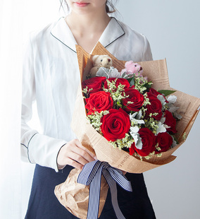情人节同城送花鲜花速递11朵红玫瑰花束广州北京上海南京