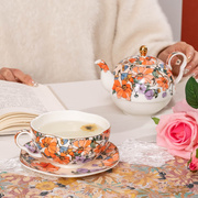 桔梗与格桑花高骨瓷(高骨瓷)花形子母壶花茶壶，陶瓷杯叠壶英式下午茶茶具