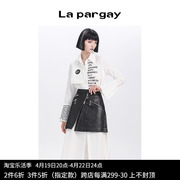 Lapargay纳帕佳2024女装黑白色上衣欧美时尚长袖字母长款衬衫
