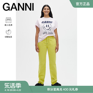 GANNI女装 淡紫色字母笑脸印花圆领休闲宽松短袖T恤衫 T3139428