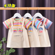 宝宝连衣裙子背带裙夏季套装女童短袖假两件个月纯棉幼儿夏季童裙