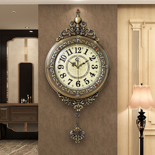 2024欧式复古轻奢客厅家用挂钟美式钟表大气挂表高档挂墙时钟