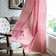 成品窗帘红色格子，流苏韩式小窗厨房帘，半遮光飘窗单片