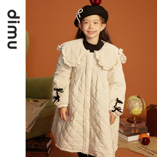 笛牧女童棉服2023冬装，洋气翻领中长款保暖儿童，加厚棉袄外套