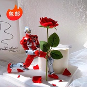 网红超人变形侠蛋糕装饰摆件创意520情人节玫瑰花情侣表白插件