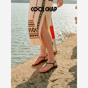 COOLCHAP法式绝美凉鞋女夏季舒适百搭平跟夹脚防水女士沙滩鞋