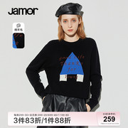 Jamor可爱针织毛衣冬商场同款时尚圆领简约双色上衣JAZ加末