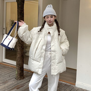 2023冬季 日系韩版学生ins轻薄港风格 衣服白色黑色加厚棉服棉衣