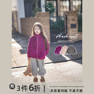 史豌豆(史豌豆)童装女童，双面绒立领外套2023秋冬休闲洋气儿童宝宝保暖上衣
