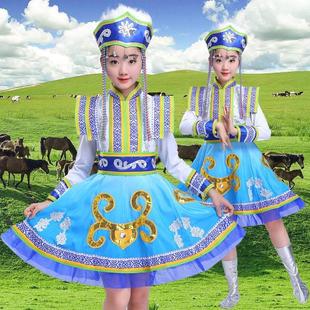 蒙古少儿演出服儿童蒙族女童筷子，舞蹈服幼儿，蒙古舞服装纱裙