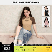 EPTISON短袖T恤女2024夏季修身短款镂空时尚辣妹独特黑色上衣