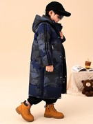 儿童羽绒服男童中长款过膝女中大童冬季加厚保暖迷彩男款外套