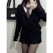 日系制服学院风氛围感JK毛衣女生长袖外套黑色灰色毛衣开衫针织衫