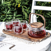 荔枝海耐高温玻璃茶壶套装五件套茶具泡茶透明花茶壶