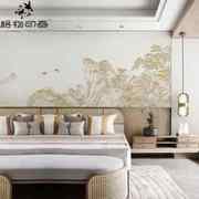 新中式简约山水电视背景，墙纸壁布书房主，卧室床头硬包定制无缝壁画