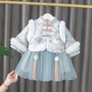韩国女童秋冬周岁礼服，连衣裙旗袍中国风唐装，婴儿童女宝宝汉服裙子
