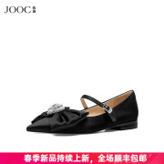 JOOC玖诗一字带平底鞋女经典热卖玛丽珍蝴蝶结单鞋浅口舒适平跟鞋