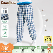 pawinpaw卡通小熊童装，2023年夏季男童防蚊裤子儿童格纹长裤竹纤维
