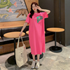 夏季韩国卡通宽松蝙蝠袖大码中长款短袖t恤裙连衣裙女潮