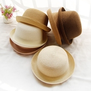太阳帽女编织草帽夏天帽子圆顶，韩版亲子礼帽户外遮阳帽防晒沙滩帽
