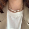 甲状腺术后遮疤痕珍珠女锁骨短款项链镀14k金简约时尚送礼物饰品